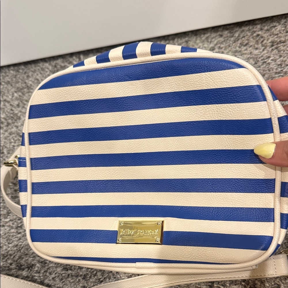 Betsey Johnson Striped Navy & White Crossbody Bag with Red Bow Accent purse - Picture 5 of 9